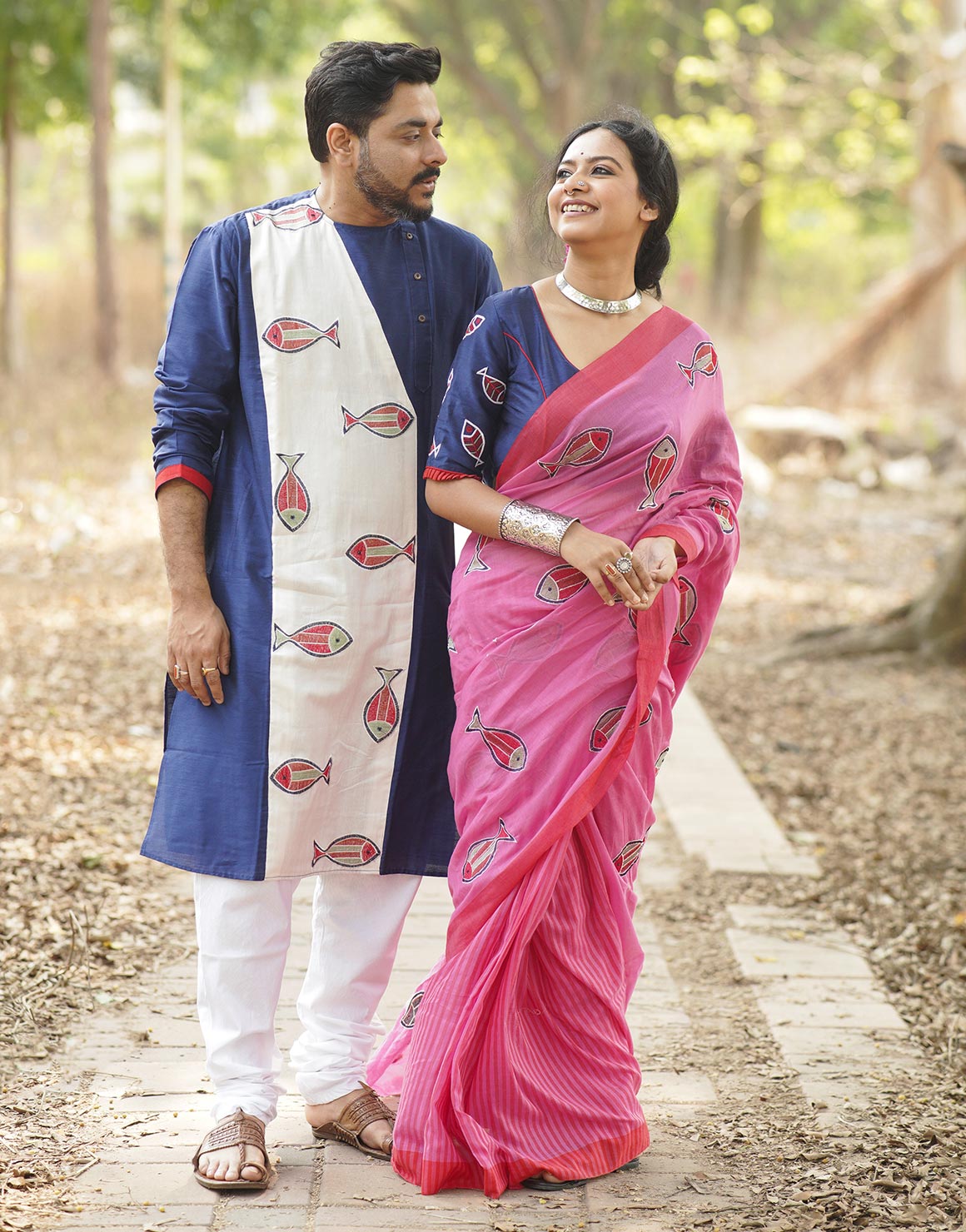 Prothoma- Handloom Pure Cotton Saree-Kurta Couple Set | Dheu